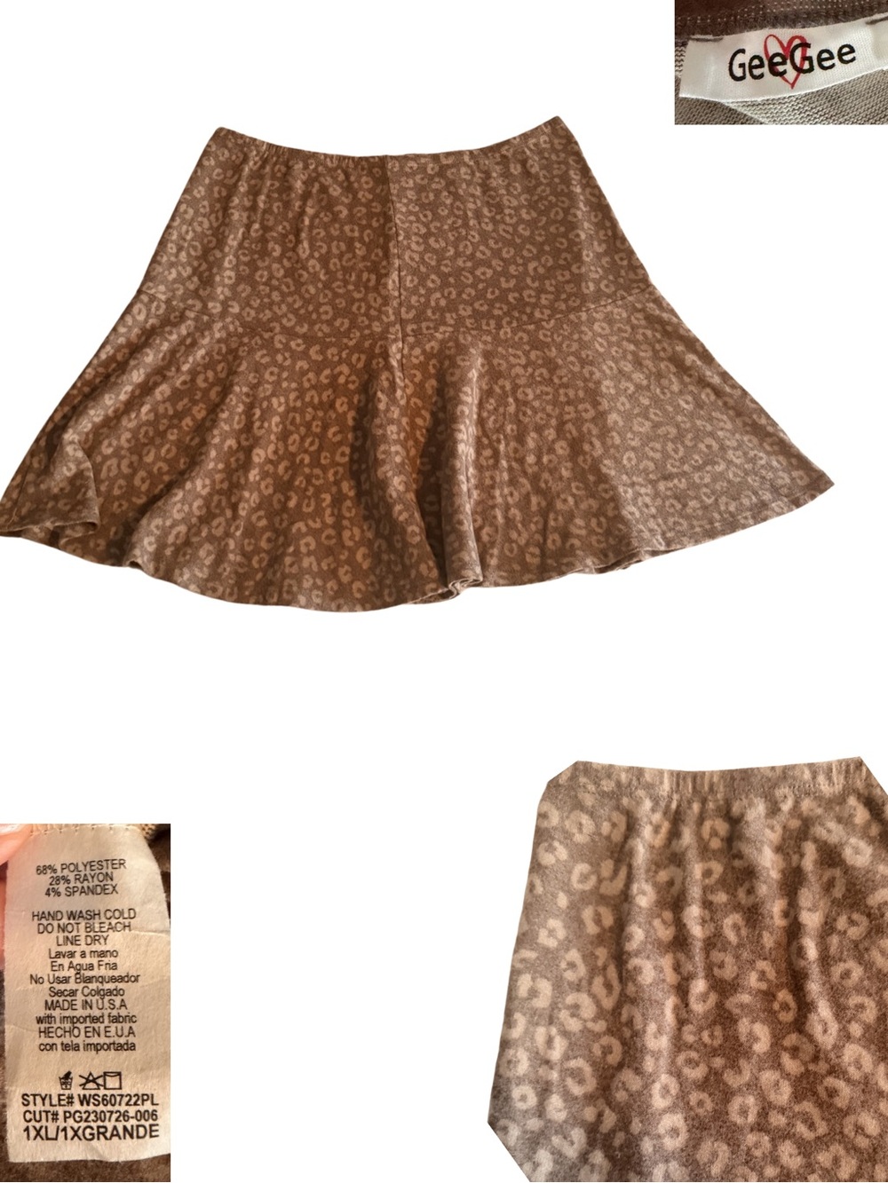 Gee Gee Brown Leopard Print Skater Skirt